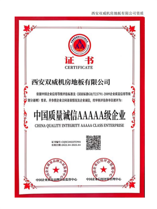 中国质量诚信5A级企业证书
